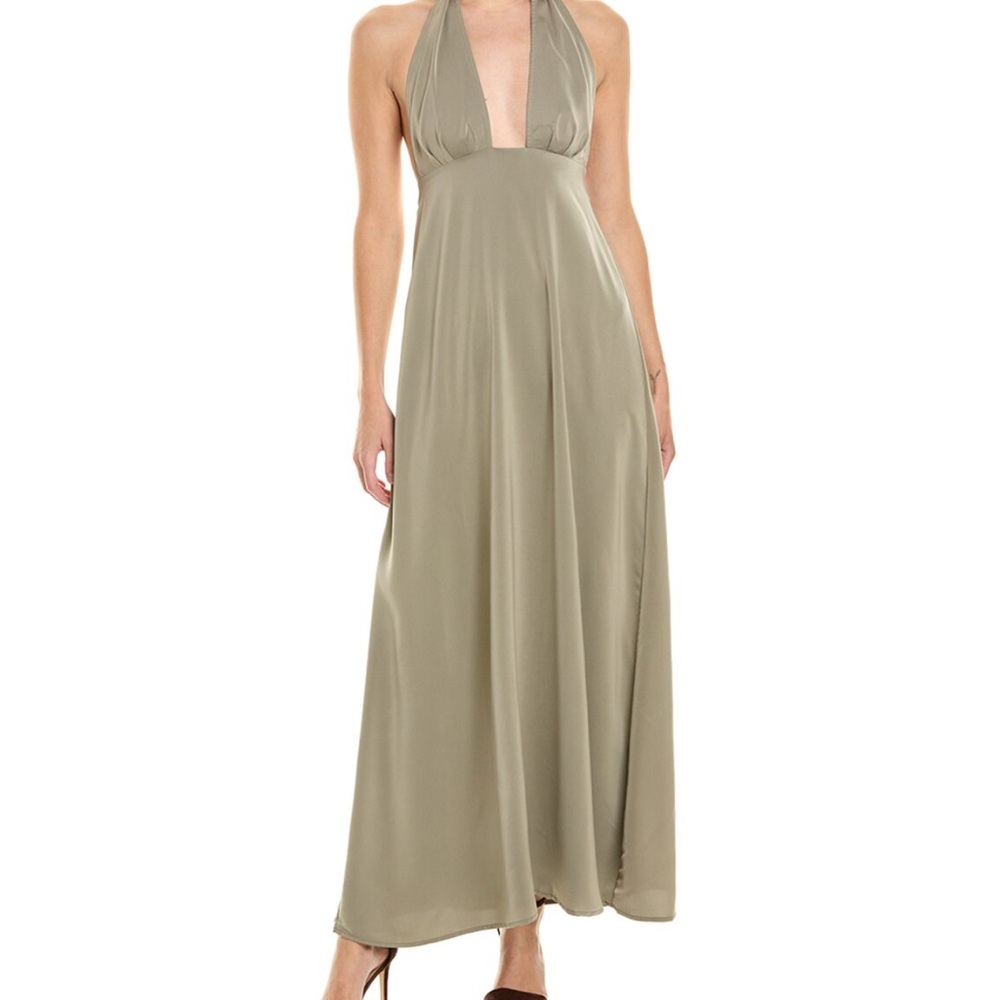 WEWOREWHAT Elegant Halter Maxi Dress in Olive
